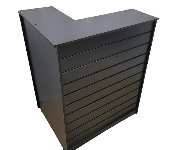 Balcão Caixa Smart em L COMPACTO com Frente Expositora+ Canaletas de PVC+ Pés Reguláveis  - MDF Preto- 1,12 m Altura x 90cm Largura Frontal x 72cm Largura lateral x30 cm Profundidade - Fabricamos na medida que precisar - Whats: (11) 9