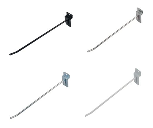 100 Gancho para painel canaletado slatwall reforçado bitola 4,76mm- 5 a 30 CM - Branco, Preto, Cromado ou Zincado - Pronta entrega