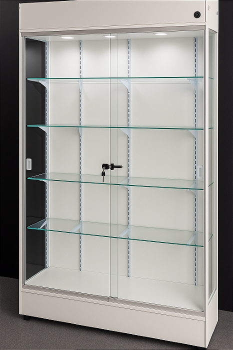 Armário estante vitrine cremalheira REFORÇADA com Iluminação, prateleiras reguláveis (30kg por prateleira), fechadura de segurança - 2,1mx 1mx40cm