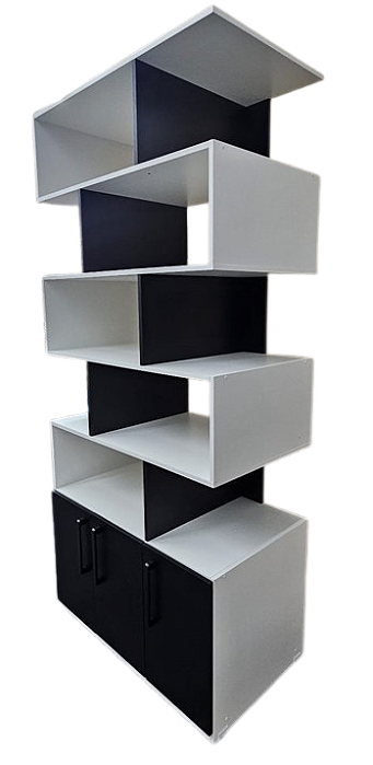Armário estante colmeias estilizada com 3 portas  em MDF preto e branco para loja com 2,00 (A)x30cm(P)x90 cm (L)