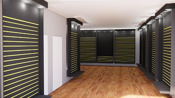 Kit Exposição showroom Ônix MDF Black  Premium - móveis canaletados com espaço para logo e iluminação LED integrada -10 módulos cada  de 1,90M A x 0,90M  Comp.- R$13643,00 em 10 x no cartão s/ juros  - Entre em contato