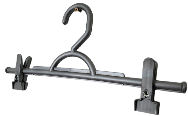 250 Cabides p/  saia  e calça c/ presilhas ajustáveis -Acrílico, Prata, Branco ou Preto - 13cm alt. x 33cm larg. x 1 cm esp. - Pronta entrega