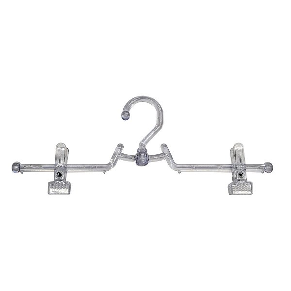 350 Cabide giratório para saia e calça com presilhas ajustáveis reforçado - Acrílico, Branco, Preto ou Prata - 14 cm (altura) x 34 cm (largura) x 8mm (Diâmetro) - Pronta Entrega
