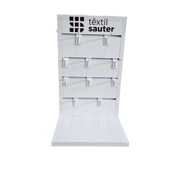 Expositor loja para balcão branco em L - MDF - 50cm (A) x 30cm(L)+ 10 Ganchos - Escolha com ou sem personalização