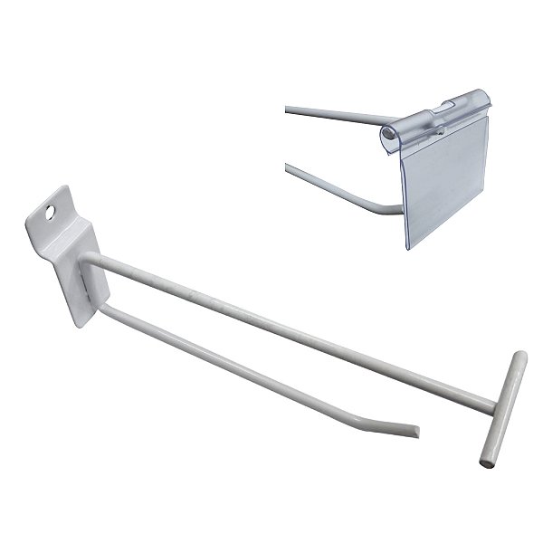 50 Gancho painel canaletado slatwall porta preço reforçado (4,76mm Diâmetro)+ Porta Etiqueta G - Pronta entrega