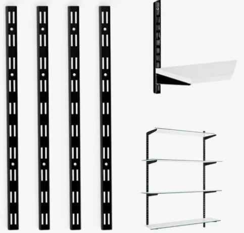 1 Trilho cremalheira 2m em Aço Resistente - Passo 50mm - Rasgo Simples ( 1 encaixe)  ou Duplo (2 encaixes) - Preto ou Branco - Pronta entrega