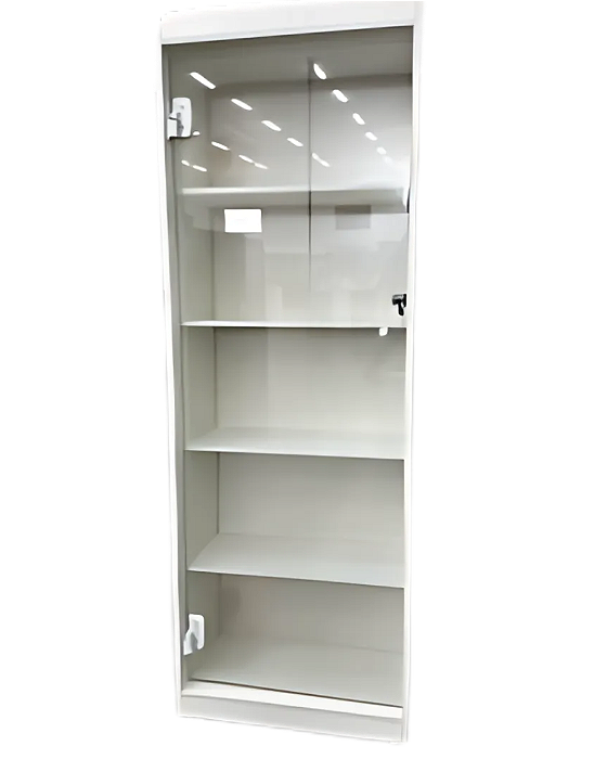 Armário Prateleira BRANCO Vitrine Com Fundo MDF 100% 15mm - Reforçado com Porta de Giro em Vidro Temperado - ALT: 1.85 x LARG: 0.64 x PROF: 0.38- Pronta Entrega
