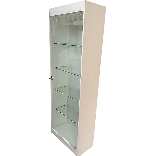 Armário Prateleira Vitrine Com Fundo em MDF com Prateleiras e Porta de Giro em Vidro Temperado Reforçado - ALT: 1.85 x LARG: 0.64 x PROF: 0.32 - Pronta Entrega