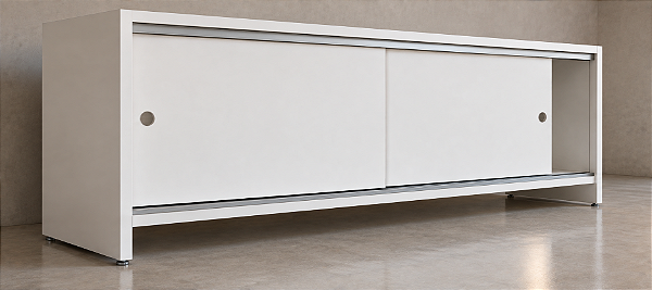 Nicho de Chão Elegante com Portas de Correr para Loja MDF 15mm 92x30x30cm | Armazenamento para Araras e Expositores