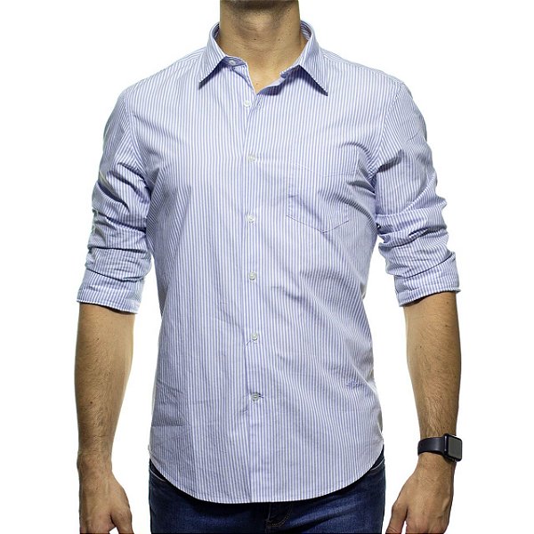 camisa social listrada azul