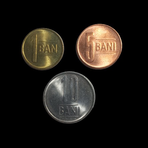 3 Moedas da Romênia de 1 Ban, 5 e 10 Bani