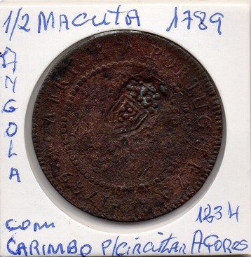 Moeda da Angola com Carimbo - 1/2 Macuta 1789