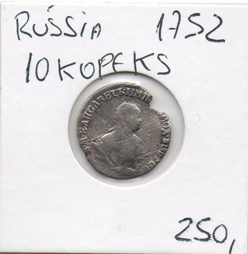 Moeda da Rússia - 10 kopeks - 1752