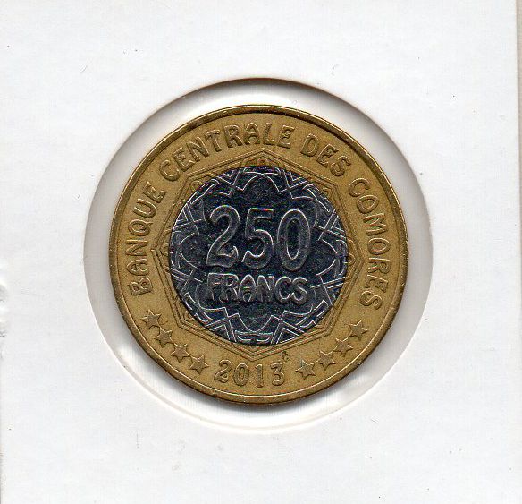 Moeda das Ilhas Comores - 250 Francos de 2013