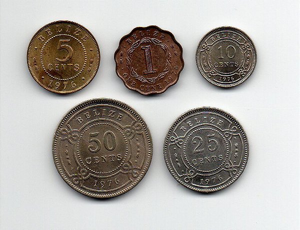 Série com 5 moedas de Belize 1976