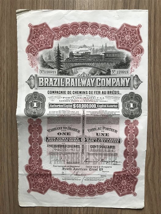 Apólice da empresa Brasil Railway Company - 1906