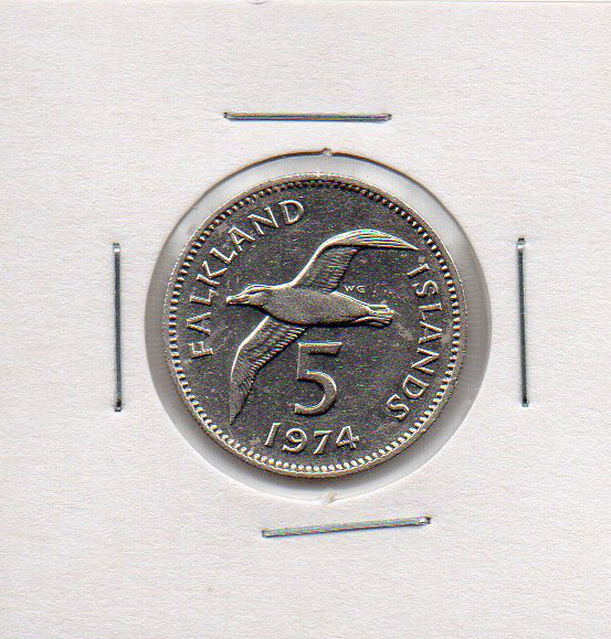 Moeda das Ilhas Falkland 5 Pence de 1974