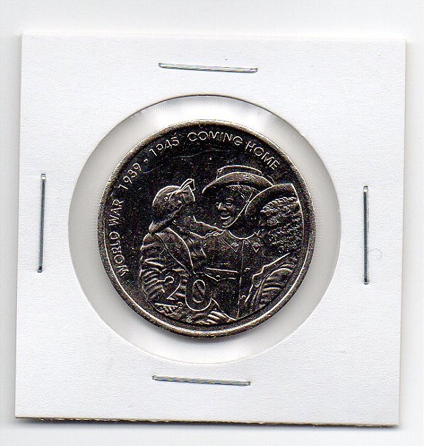 Moeda Comemorativa da Austrália 20 Cents de 2005 - 60º Aniversário da Segunda Guerra Mundial - Voltando para Casa