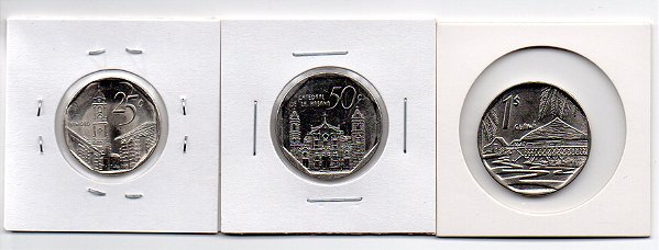 3 Moedas de Cuba 25, 50 Centavos e 1 Peso