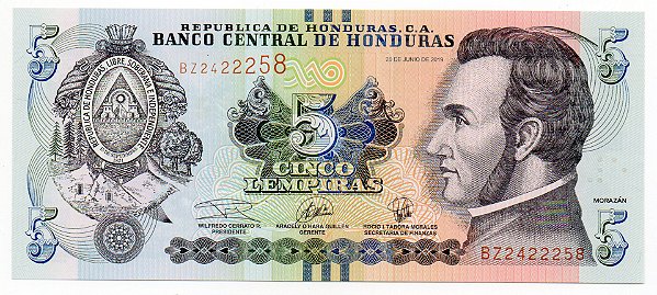 Cédula de 5 Lempiras das Honduras