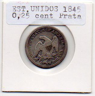 Moeda dos Estados Unidos - Quarter Dollar de 1845 - Prata