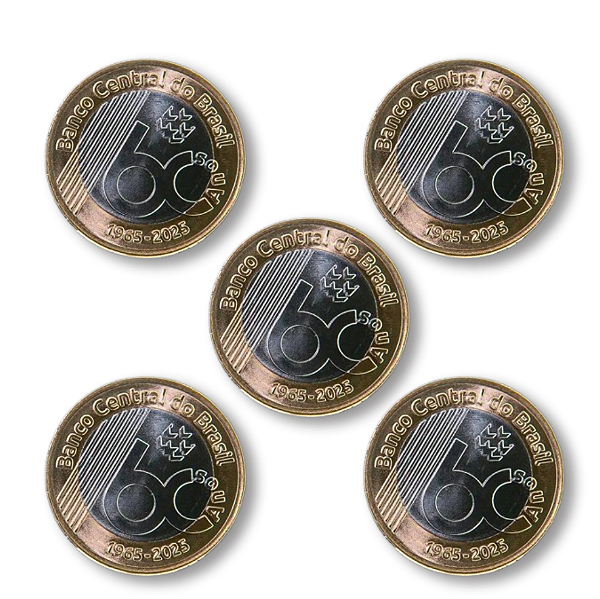 5 Moedas de 1 Real comemorativa dos 60 anos do Banco Central - 2025