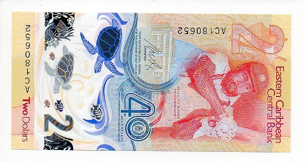 Cédula Do Caribe - 2 Dollars Polimero - Flor De Estampa