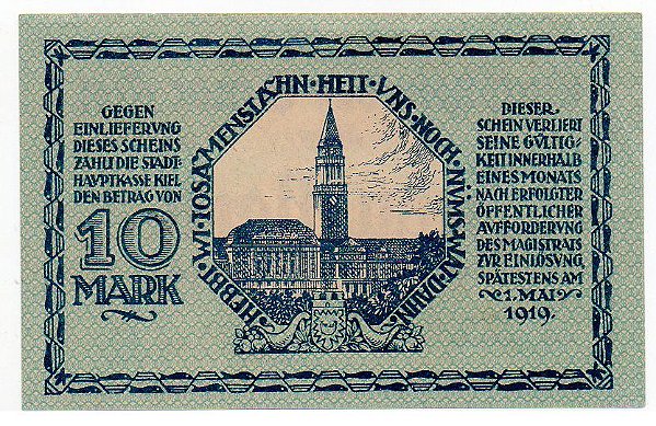 Notgeld Alemanha (Kiel) 10 Marcos - 1918
