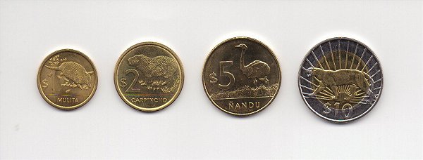 Set de moedas de 1-2-5-10 pesos do Uruguai