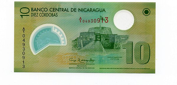 Cédula da Nicarágua 10 cordóbas - Polímero
