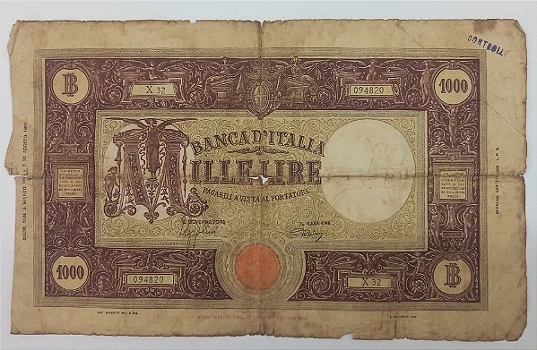 Cédula da Itália - 1000 Liras - 1943