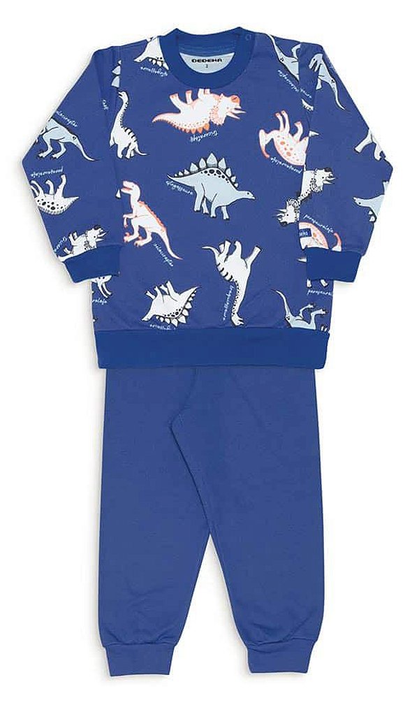 Pijama Infantil Dedeka Moletinho Flanelado Passos Menino  Azul Dinossauro