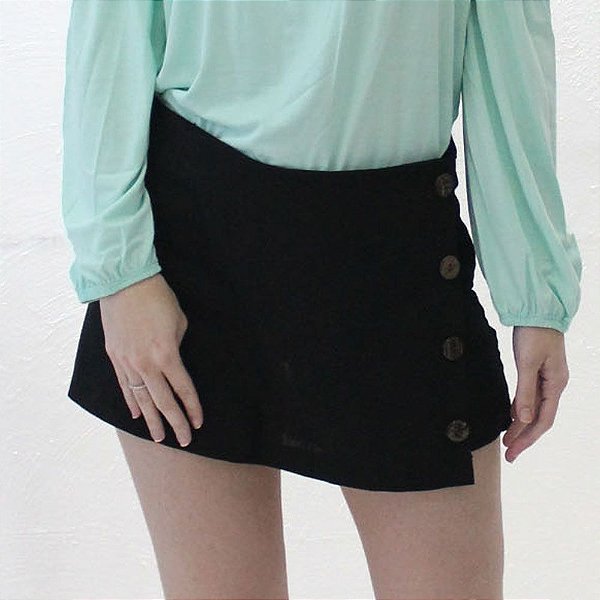 short saia preto alfaiataria