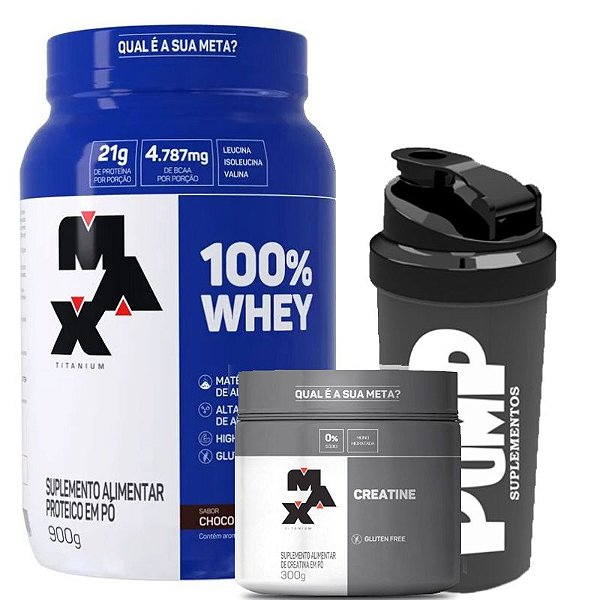 Kit Whey 100% Max + Creatina 300gr Pura - Max Titanium