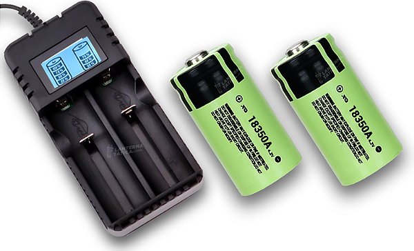 Kit Carregador Duplo Fast Charger Mais Duas Baterias 18350 Longa Duração Para Lanterna Tática Brutos Mini+ BRINDE CAPA COLDRE