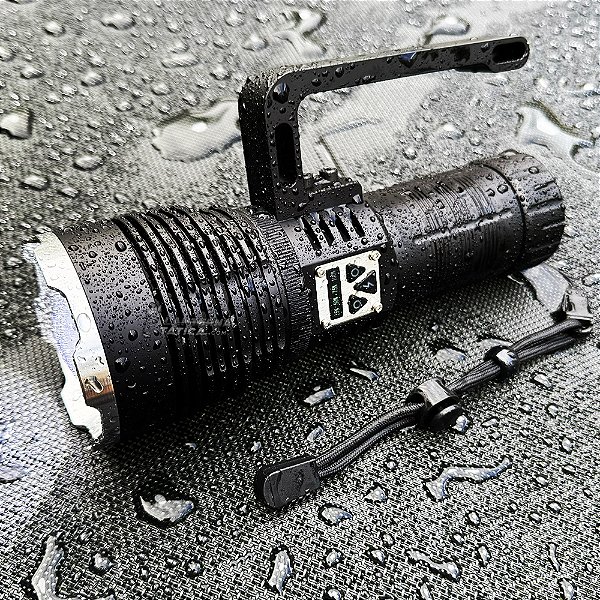 Lanterna Holofote Tática Colossus 3000m de Alcance 14.930.000 Lumens 3 Leds V8 Luz Branca Amarela e UV Ultra Violeta