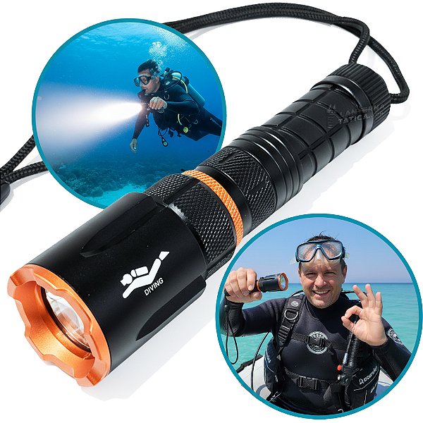 Lanterna de Mergulho Profissional Barracuda Super Potente À Prova D'água até 100m Bateria Recarregável Pesca Sub