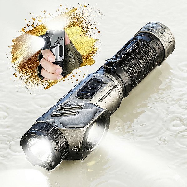 Lanterna de Trabalho Profissional Worker c/ Cabeça Giratória 90 graus Alcance 2000m Bateria Recarregável de Longa Duração 21700 Super Potente + Ganhe Canivete