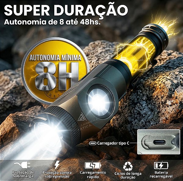 Bateria 21700 recarregável — autonomia de 8 a 48 horas