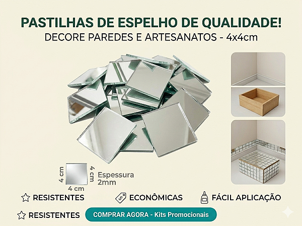 50 Espelhos Quadrados 4x4cm Vidro Real