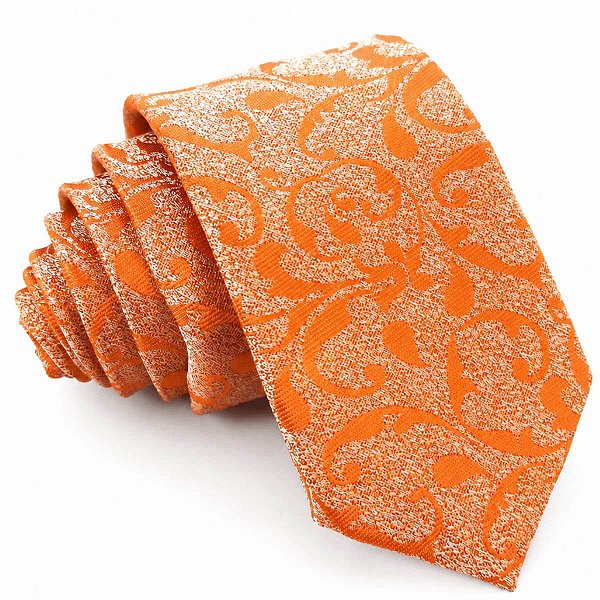 Gravata Slim Floral Laranja Luxo