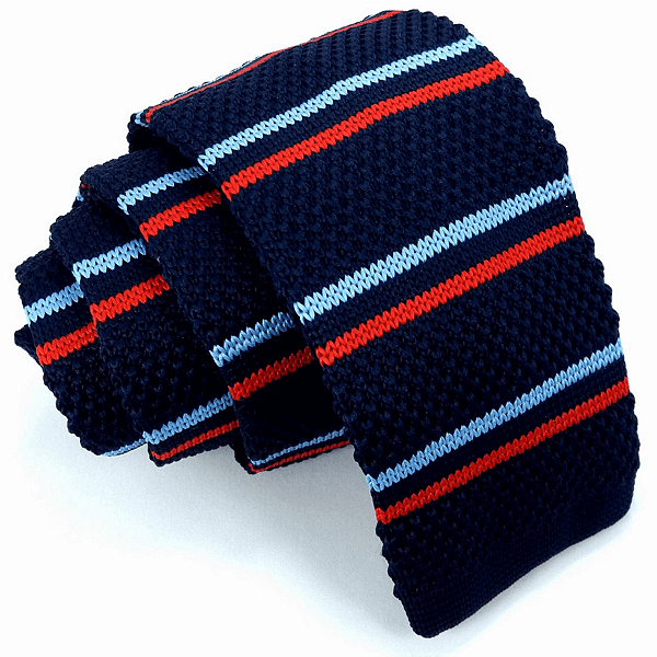 Gravata Slim Crochê Tricô Azul Marinho Listrada
