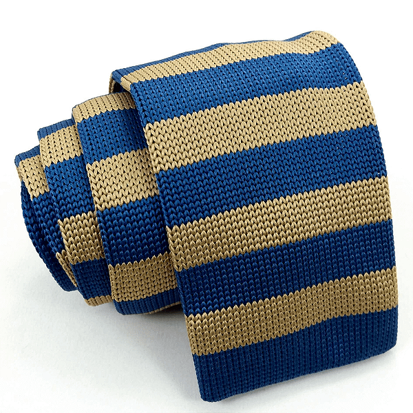 Gravata Slim Crochê Tricô Azul Listrada