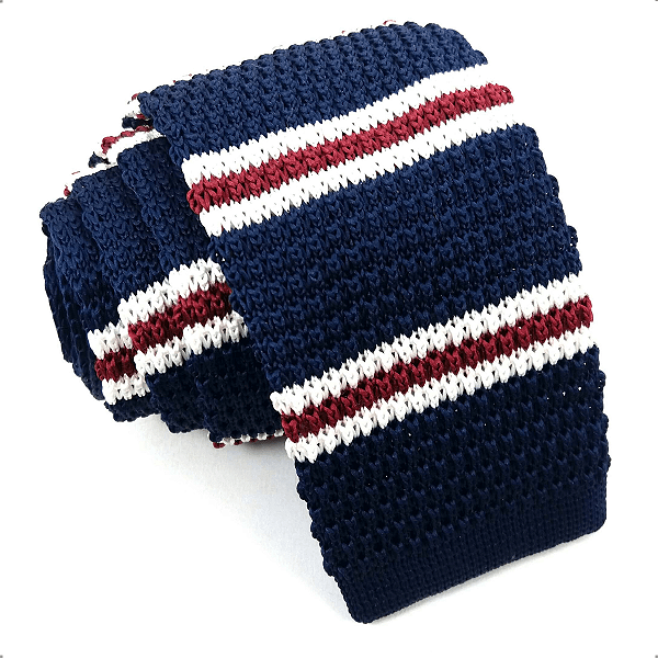 Gravata Crochê Slim Azul Marinho Listrada