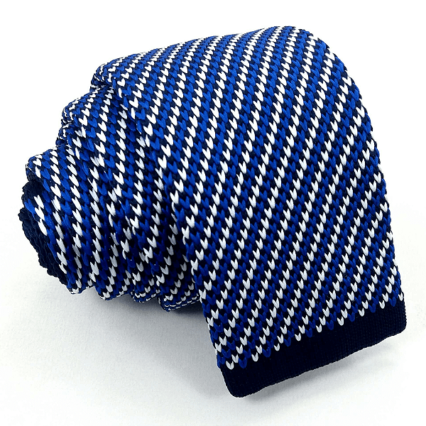 Gravata Slim Crochê Azul Listrada Premium