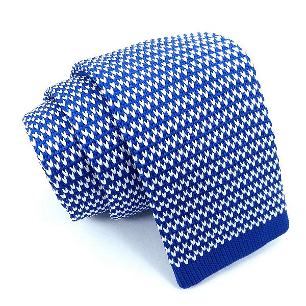 Gravata Slim Crochê Tricô Azul Trabalhada