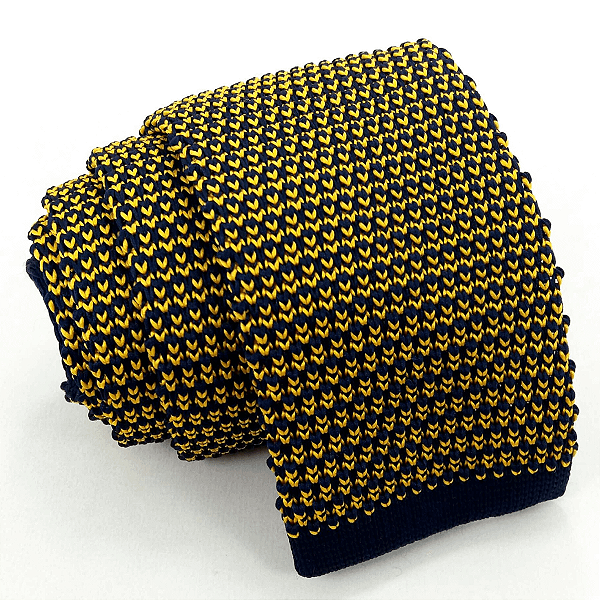 Gravata Slim Crochê Tricô Amarela Trabalhada
