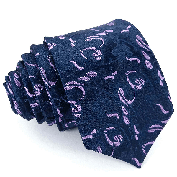 Gravata Slim Floral Roxa Bordada Linha Luxo