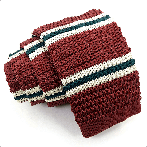 Gravata Slim Crochê Tricô Vermelha Bordô Listrada