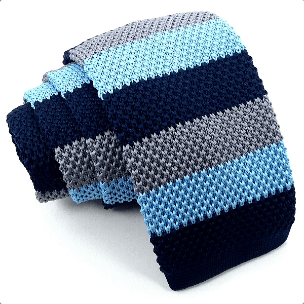 Gravata Slim Crochê Tricô Cinza Listrada